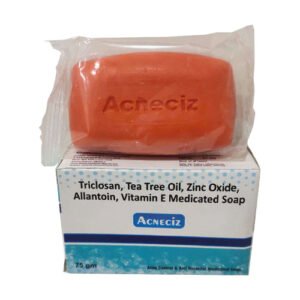 Acneciz soap | Triclosan 0.5%, Zinc oxide 0.5%, Tea Tree oil 0.5%, Vitamin E 0.25%, Allantoin 0.25% Soap