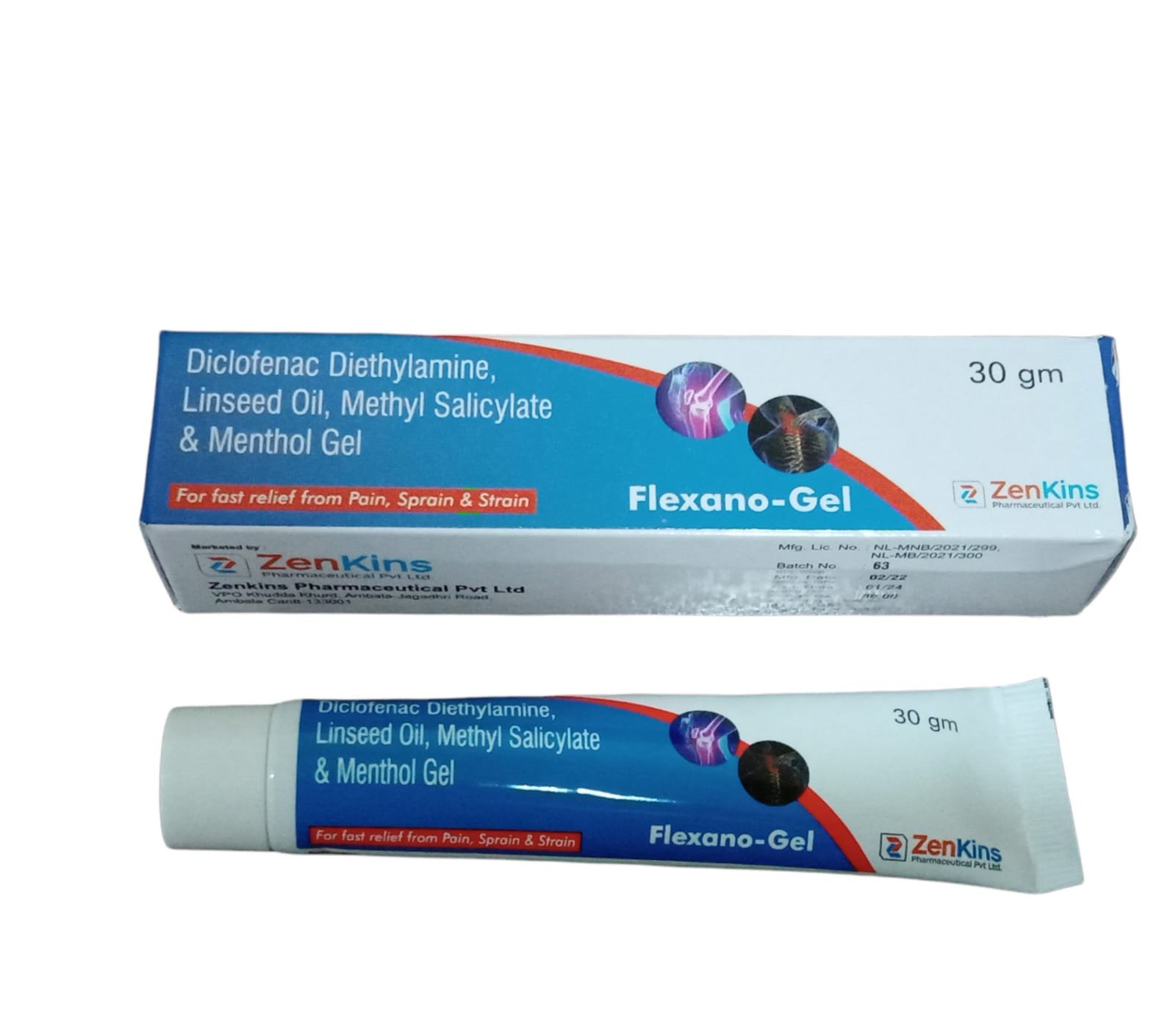Flexano Tube | Diclofenac, Diclo Diethylamine, Oleum Lini, Methyl Salicylate and Menthol Gel
