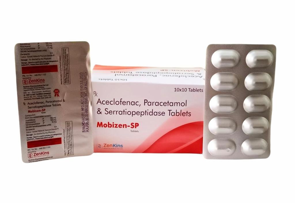 Mobizen-Sp | Aceclofenac, Paracetamol and Serratiopeptidase Tablet