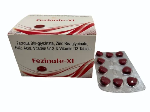 Fezinate-XT | Ferrous Bis-glycinate 300mg, Zinc 15mg, Folic acid 1mg, Vitamin B12 500mcg, Vitamin D3 1000IU Tablet